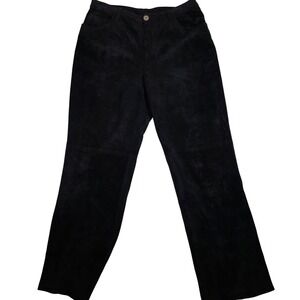 Vintage CHICOS Womens 1/M Black Genuine Suede Leather Pants Classic Straight Leg